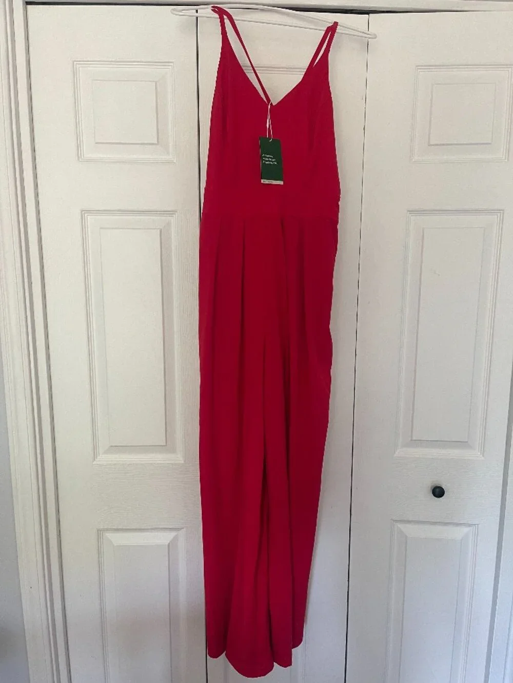 HALARA Red Wide-Leg Jumpsuit with V-Neck